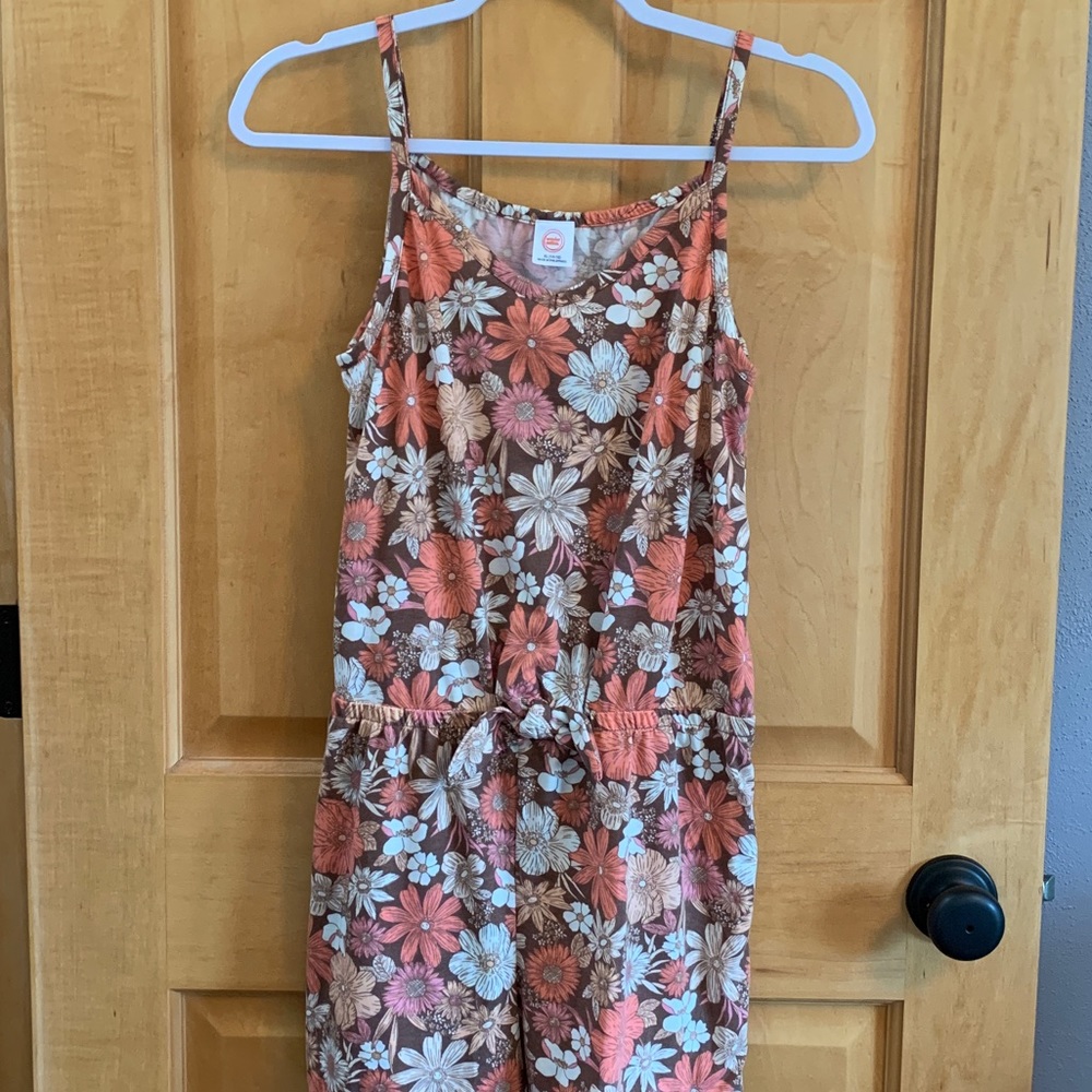 (K251) Wonder Nation Girls Sz (14-16) XL Romper, Elastic Waist Brown Peach Cream